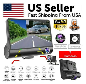 1080P dual lens car dash cam installed in car