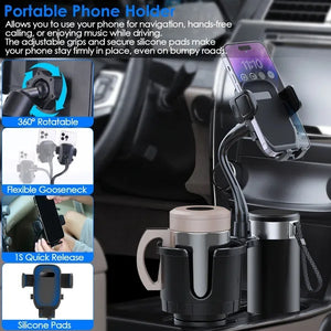 Car Cup Holder Phone Mount – 2-in-1 automotive drink holder with adjustable 360° rotatable design for hands-free use.