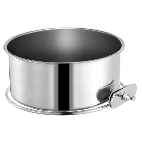Pet cage food water bowl - detachable stainless steel bowl with clamp holder for easy feeding.