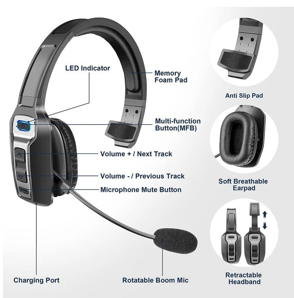 Bluetooth 5.2 trucker headset for hands-free calling