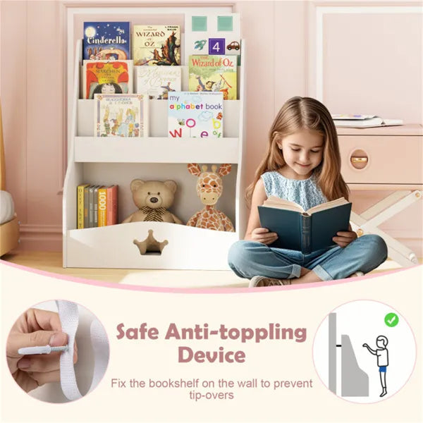 Kids 3-Tier Bookshelf – Modern crown design detail