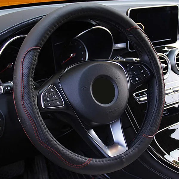 Universal leather steering wheel cover fiber leather design
