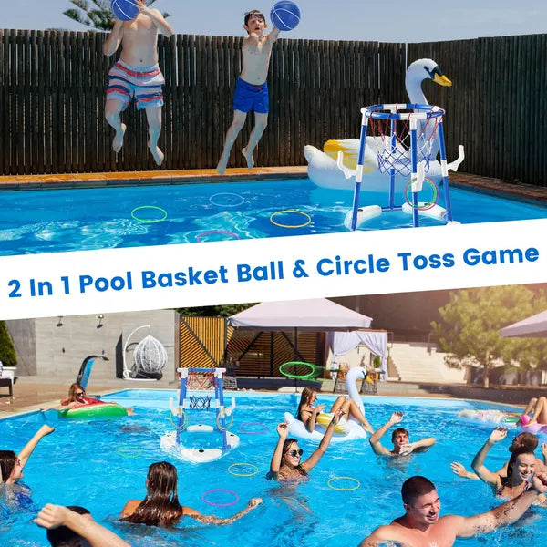 Adults Joining Floating Pool Basketball Game