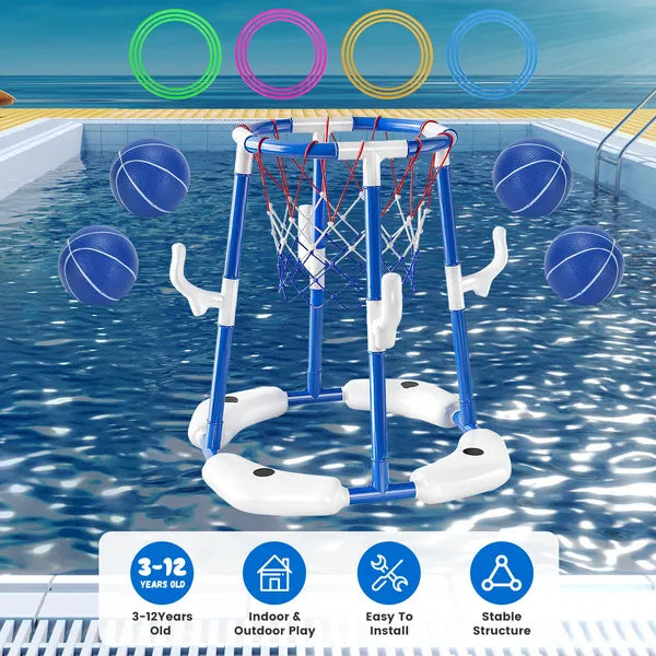 Floating Pool Basketball Game in Backyard Pool