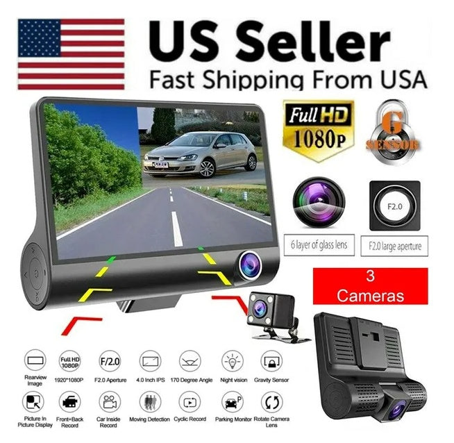 1080P dual lens car dash cam installed in car
