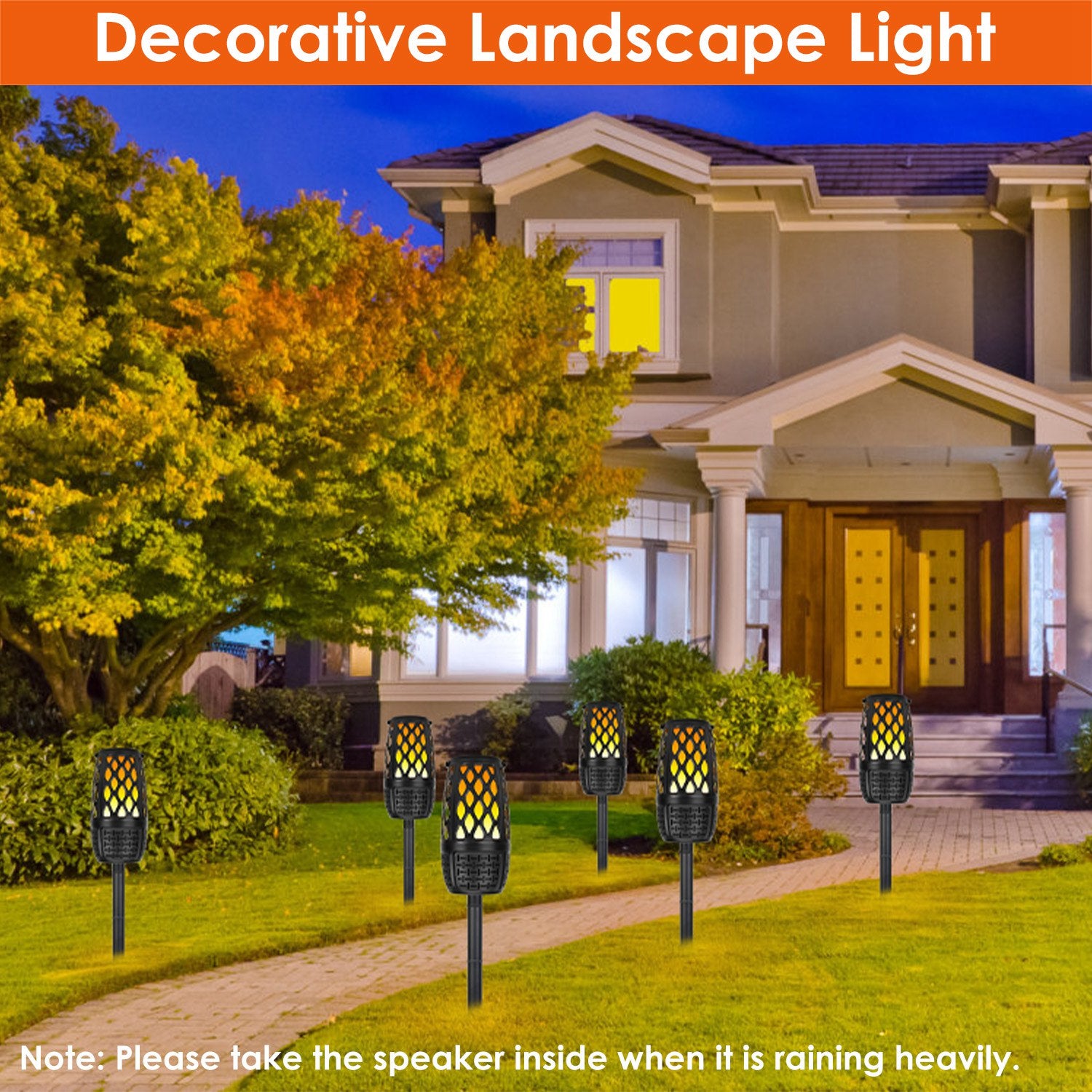 4-in-1 wireless outdoor speaker showing LED flame modes