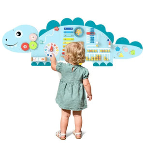 Dinosaur Activity Wall – Buttons, laces, and spinning wheels for kids