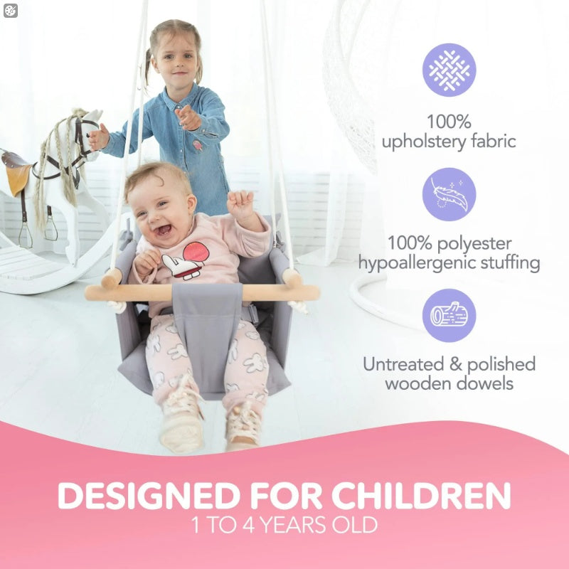 Canvas Baby Swing Wooden Hanging Swing Seat Chair