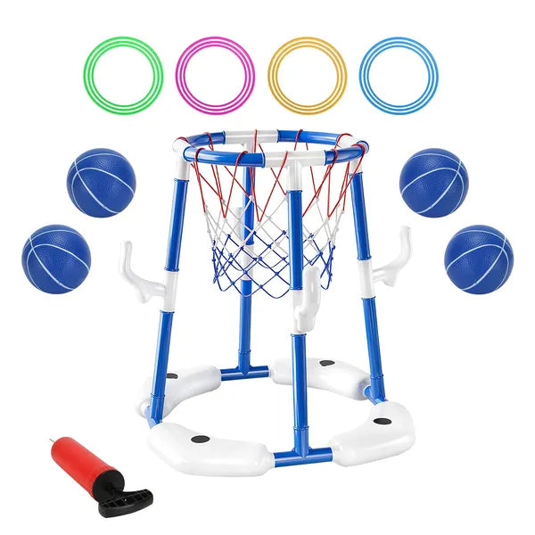 Floating Pool Basketball Game Setup in Pool