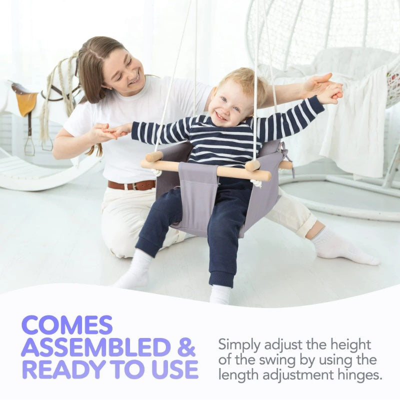 Canvas Baby Swing Wooden Hanging Swing Seat Chair