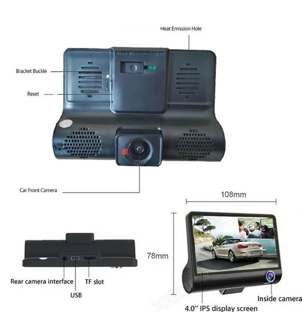 1080P dual lens car dash cam G sensor feature