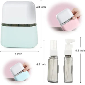 travel bottles, close-up of shampoo, conditioner, and lotion bottles