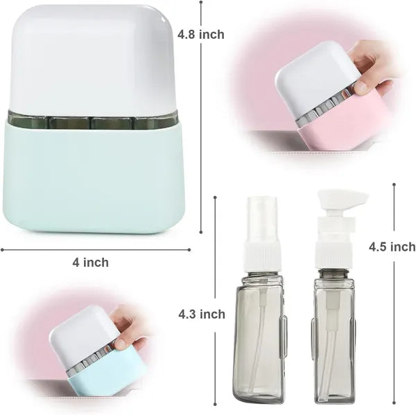 travel bottles, close-up of shampoo, conditioner, and lotion bottles