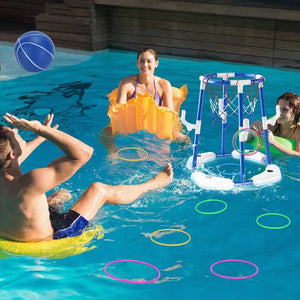 Floating Pool Basketball Game Setup in Pool