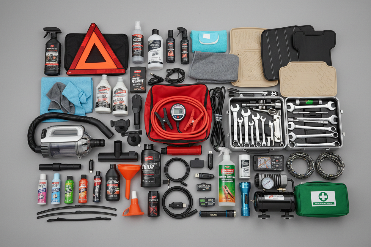 . A picture which is full of car accessories I mean which show mode tool or products related to vehicle