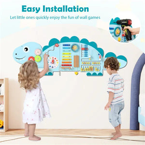 Dinosaur Activity Wall – Buttons, laces, and spinning wheels for kids