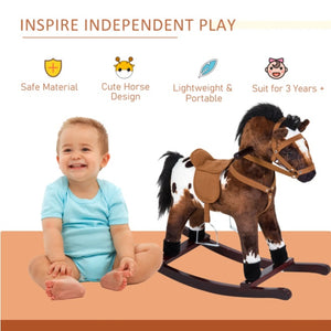 Kids Rocking Horse – Front view with plush body and wooden base