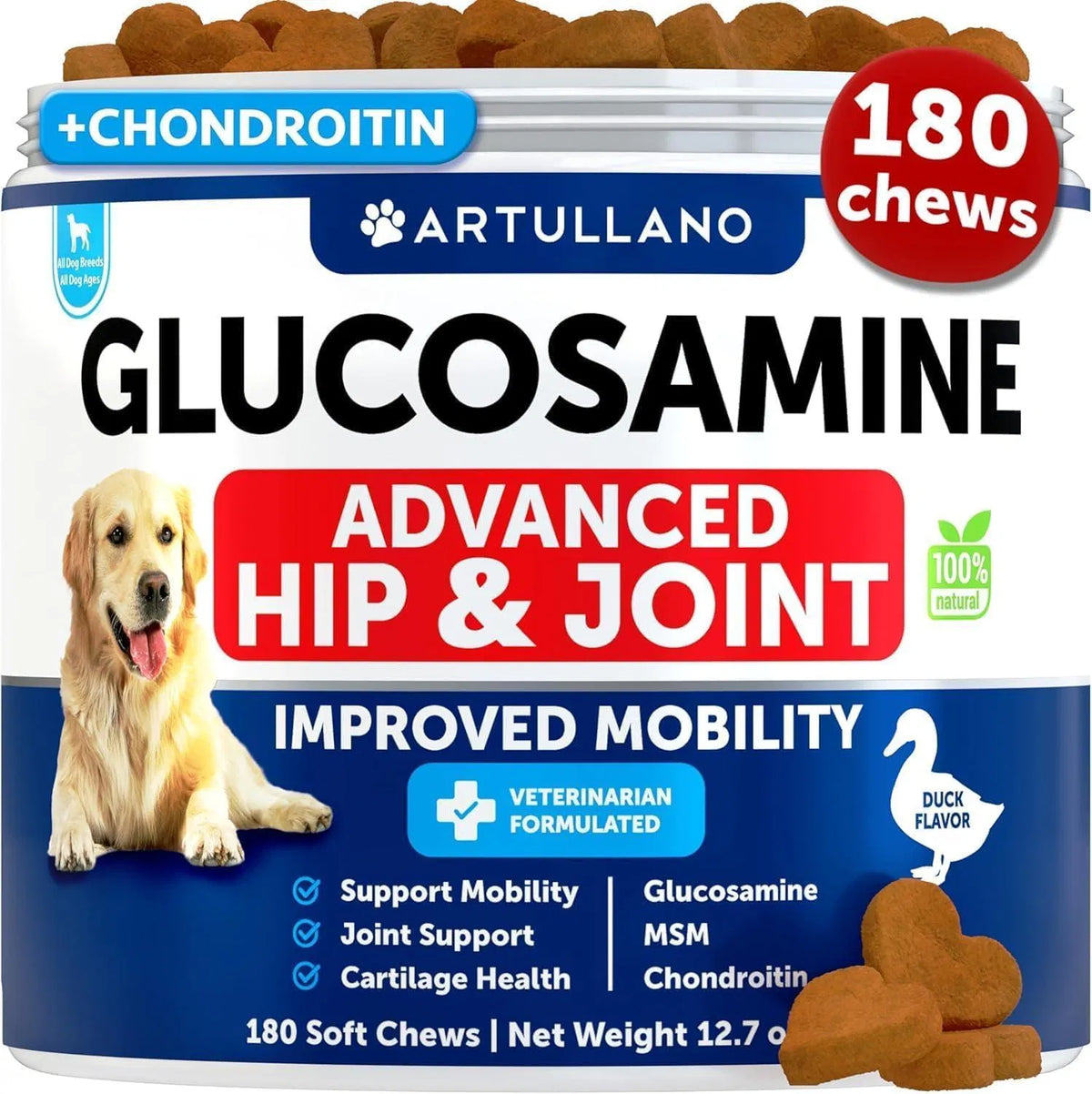 Glucosamine For Dogs Hip And Joint Supplement For Dogs With Arthritis Chews With Chondroitin Hemp Oil MSM Canine Joint Pain Relief Health Mobility Support For Large Breeds 120 Soft Treats
