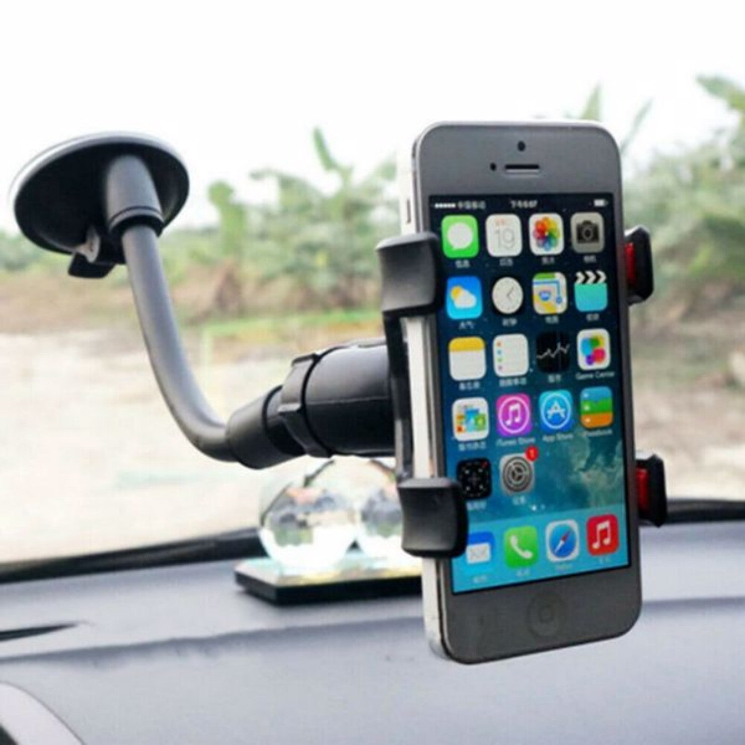 Car windshield phone mount suction cup installed